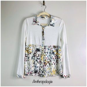 White and Floral Buttoned Peasant Top